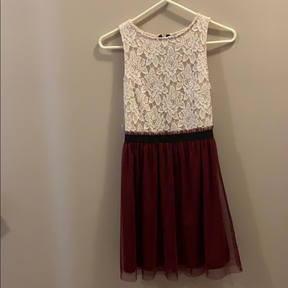 super nice cream and maroon event dress